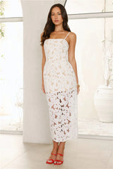 Lustre Luxe Embroidered Midi Dress White