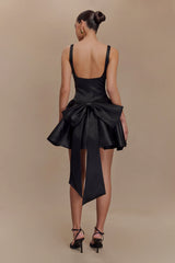 Felicia Satin Mini Dress With Bow - Black
