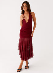 Burnout Midi Dress - Maroon