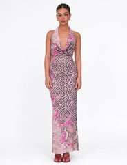 CATALINA MAXI DRESS - NEUTRAL : ANIMAL : ANIMAL FLORAL BORDER