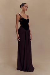 roxanne velvet corset maxi dress - cacao brown
