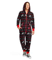 Men's Black and Red Fair Isle Jumpsuit