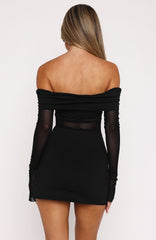 own your story long sleeve mini dress black
