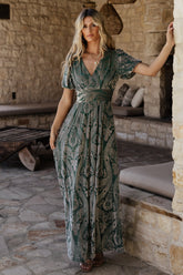 leslie velvet maxi dress | sage + silver