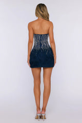 Already Iconic Strapless Beaded Mini Dress Navy