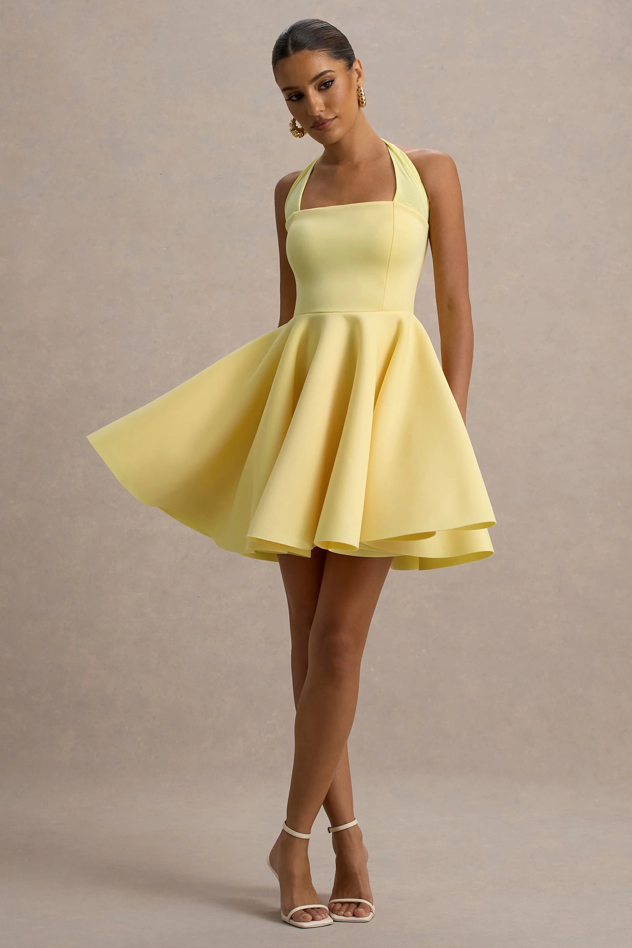 peggy | lemon halter-neck skater mini dress