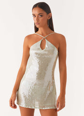 radiant energy cowl back mini dress - mint