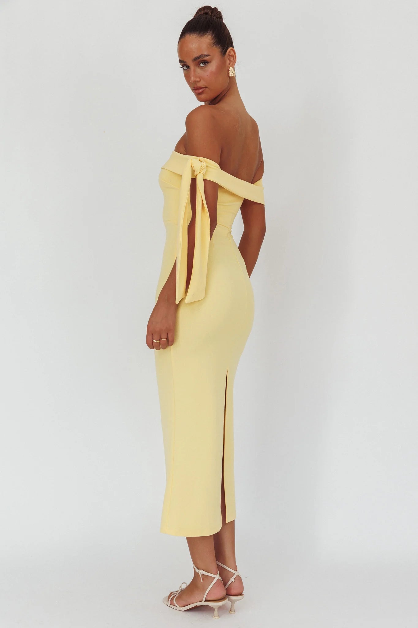 Aurora Sky Off-Shoulder Tie Maxi Dress Lemon