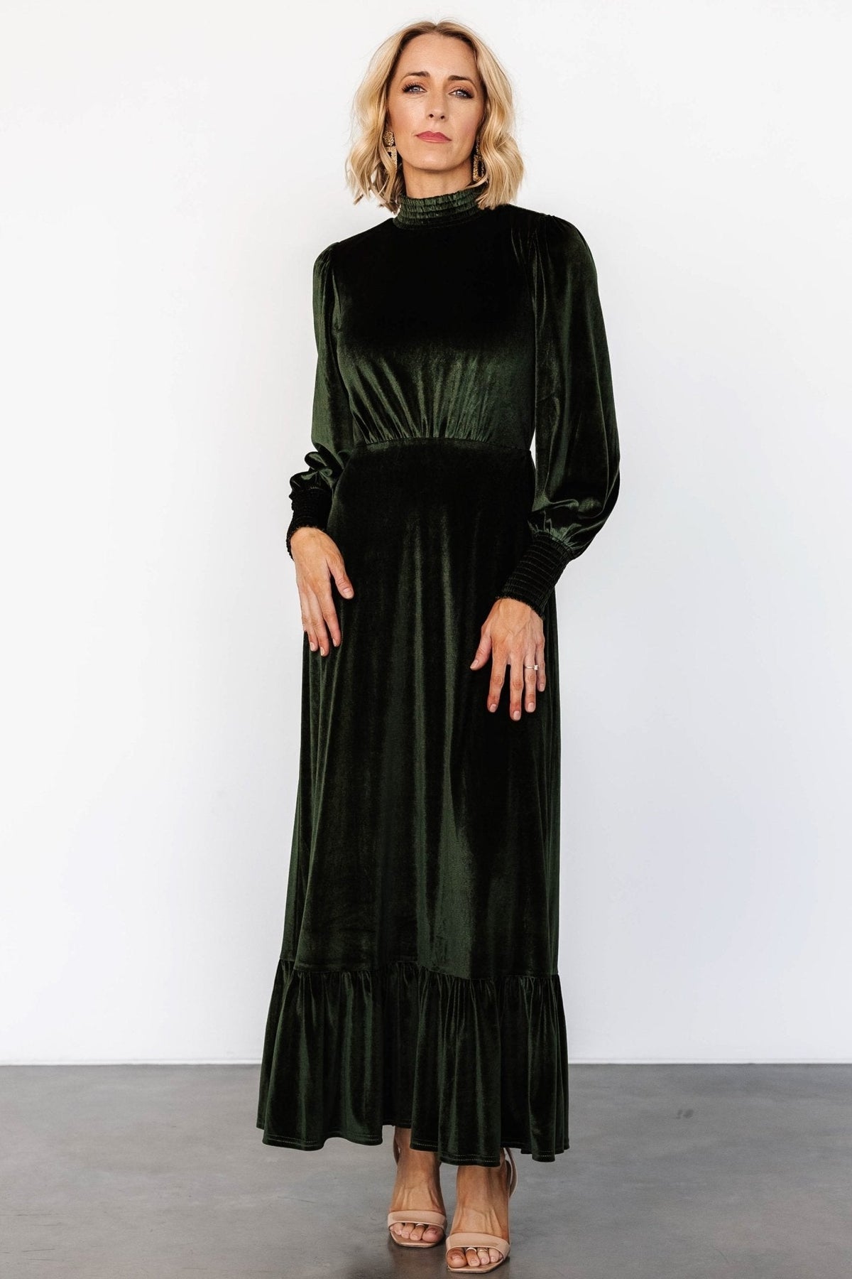 elodie velvet maxi dress | deep olive