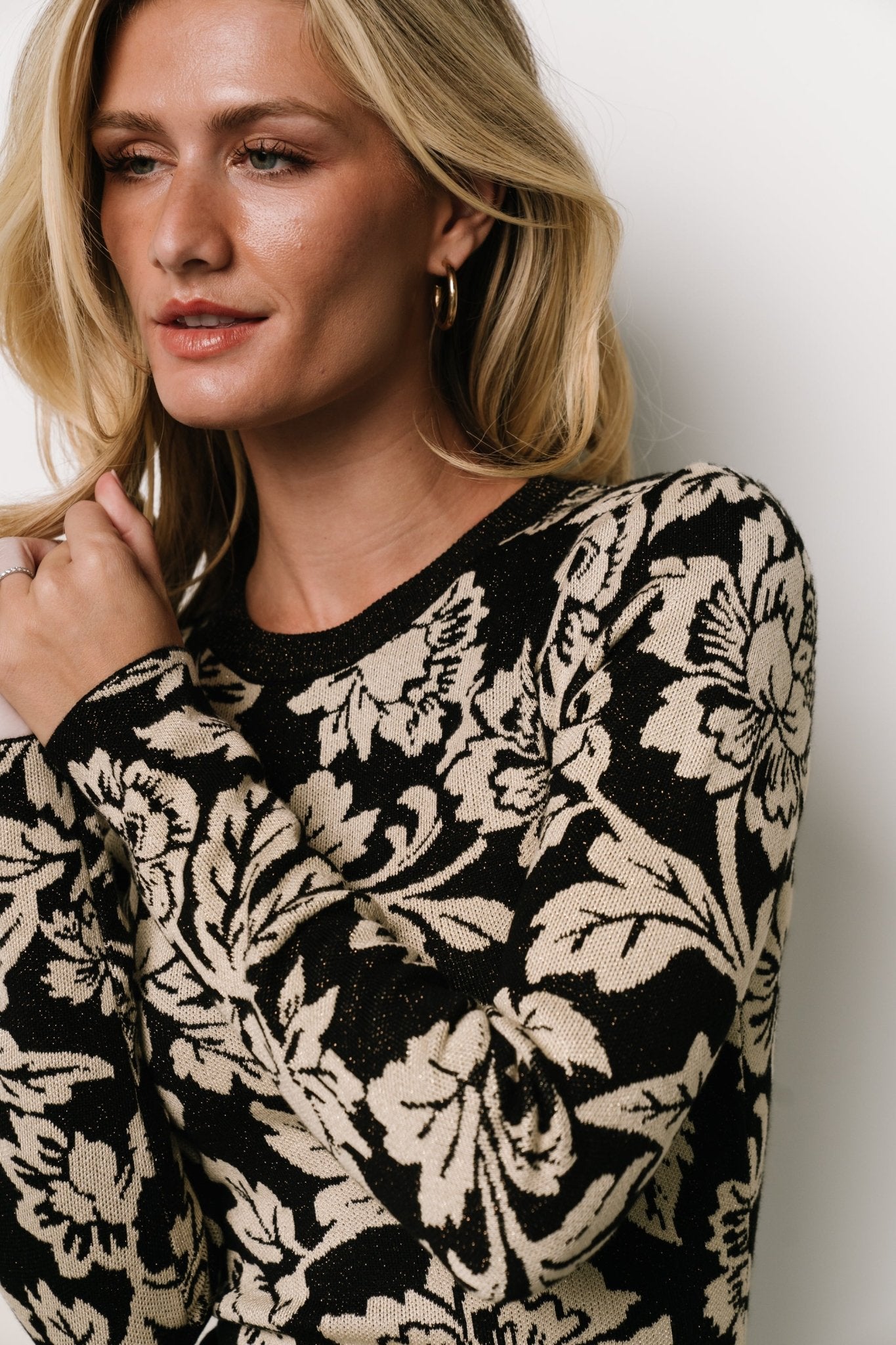 marci sweater dress | black + ivory floral