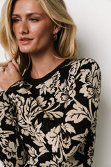 marci sweater dress | black + ivory floral