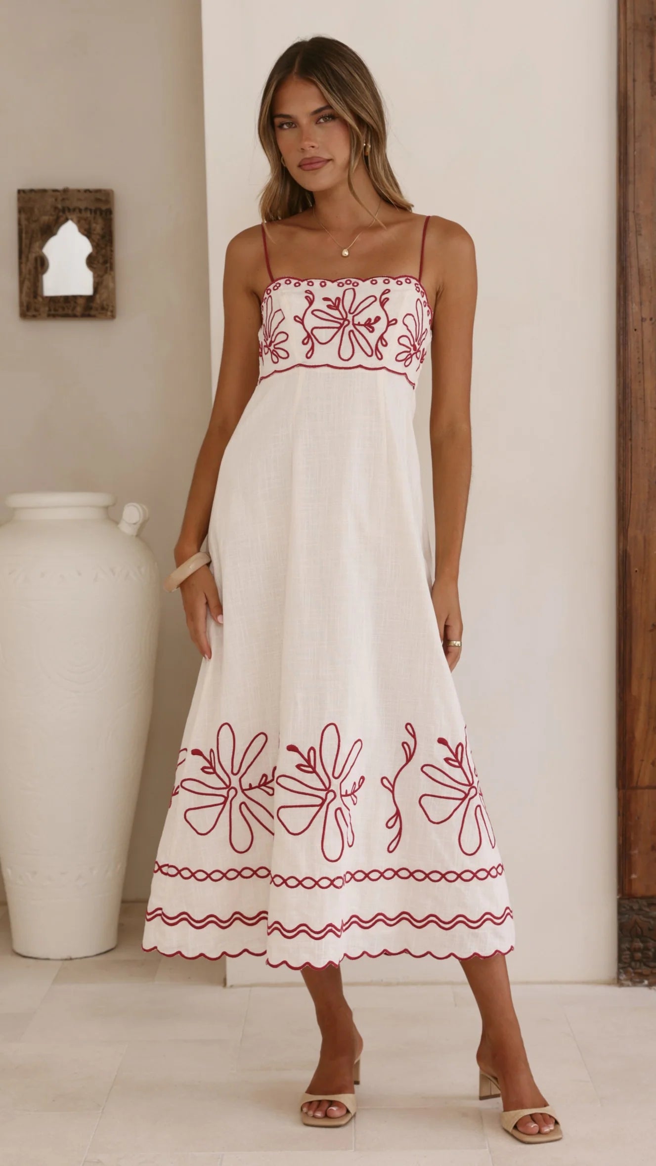 Mira Maxi Dress - Cream/Red