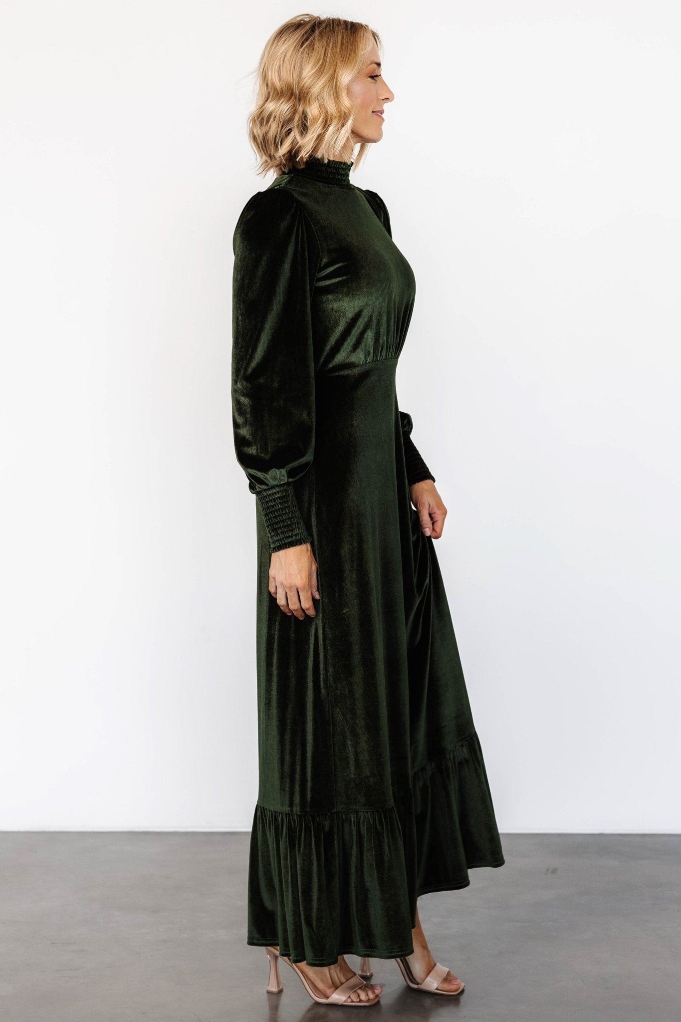 elodie velvet maxi dress | deep olive