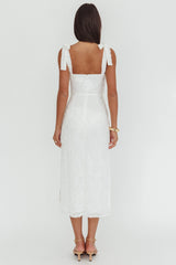 Cupid Tied Shoulder Embellished Midi Dress White