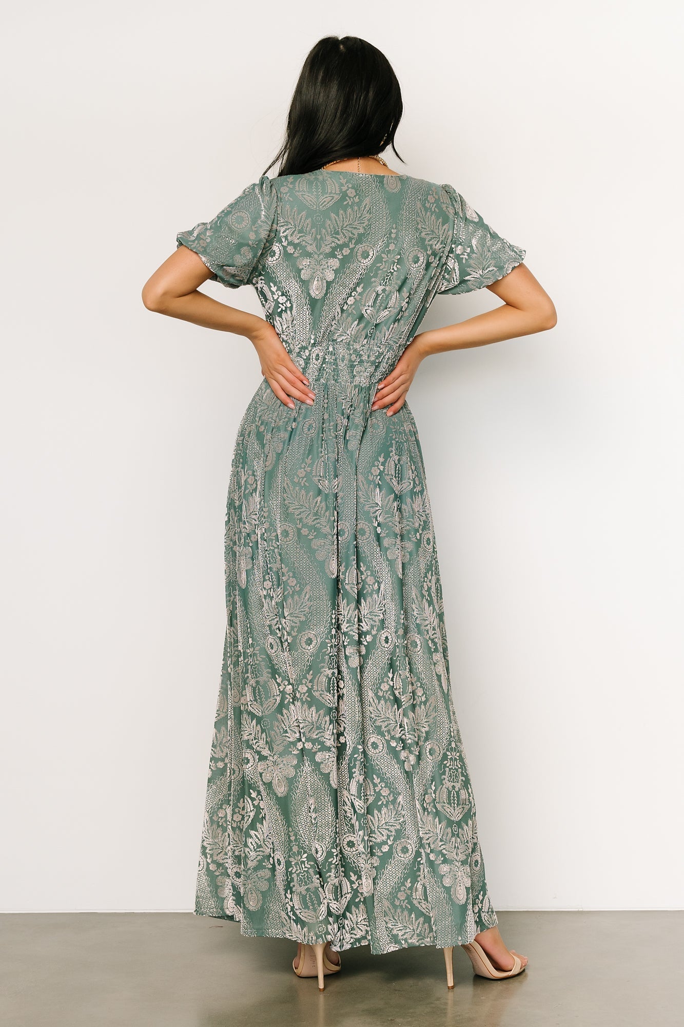 leslie velvet maxi dress | sage + silver