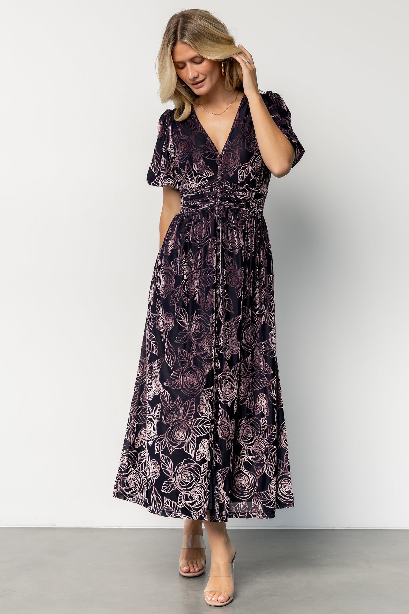 dahlia velvet dress | indigo + purple floral