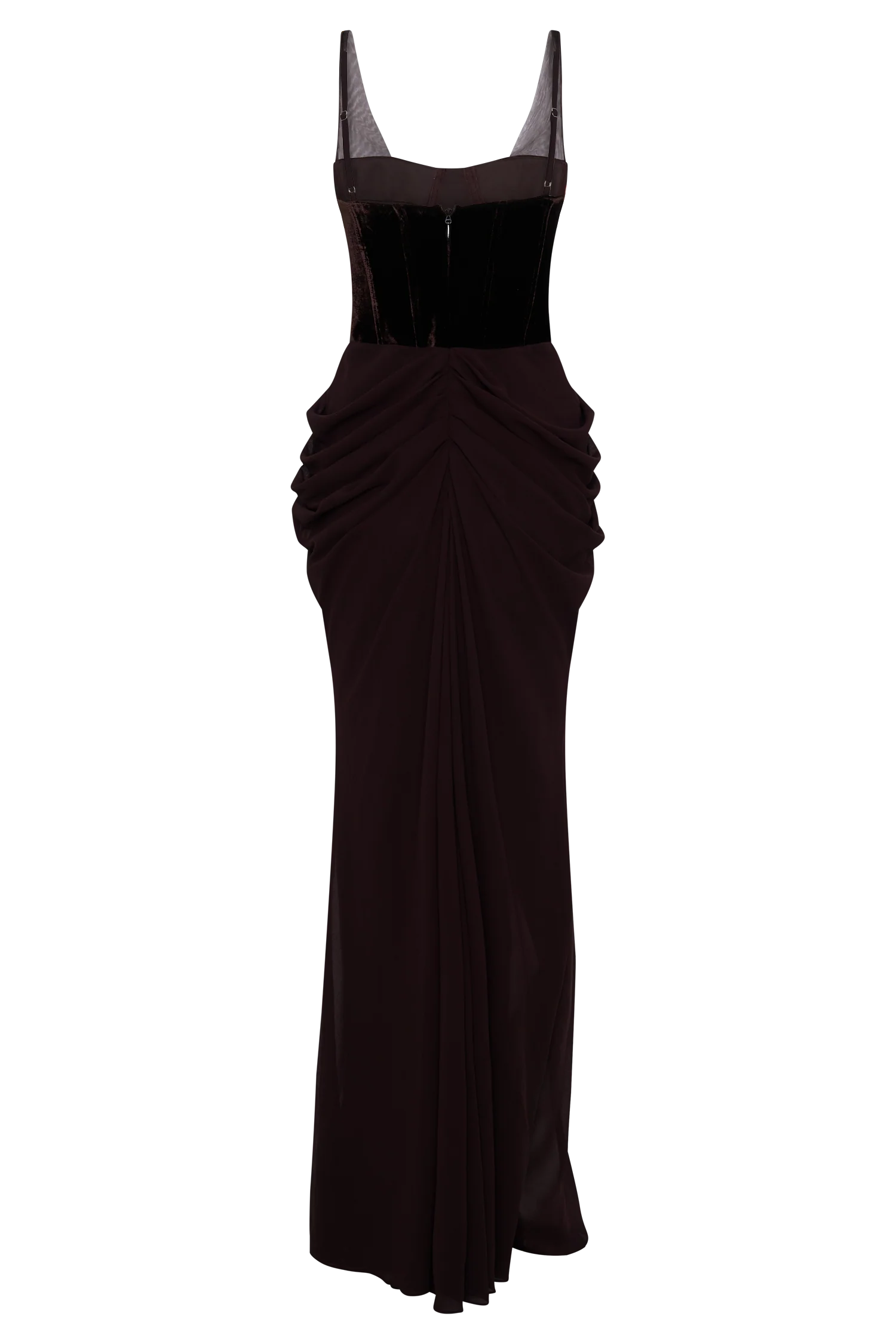roxanne velvet corset maxi dress - cacao brown