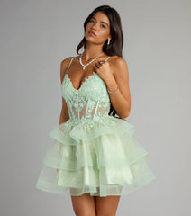 viviana floral embroidered corset ruffled skater dress