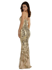 Gold 1920s Leaves Sequined Mesh Fishtail Dress