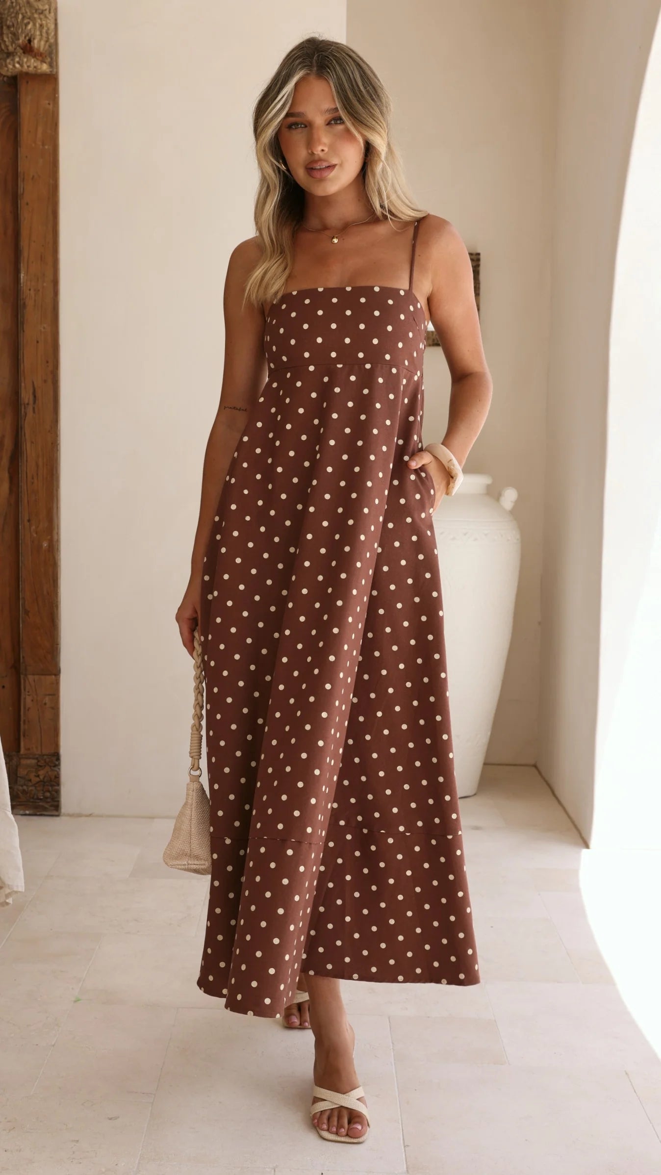 Elie Maxi Dress - Chocolate/Cream Polka Dot