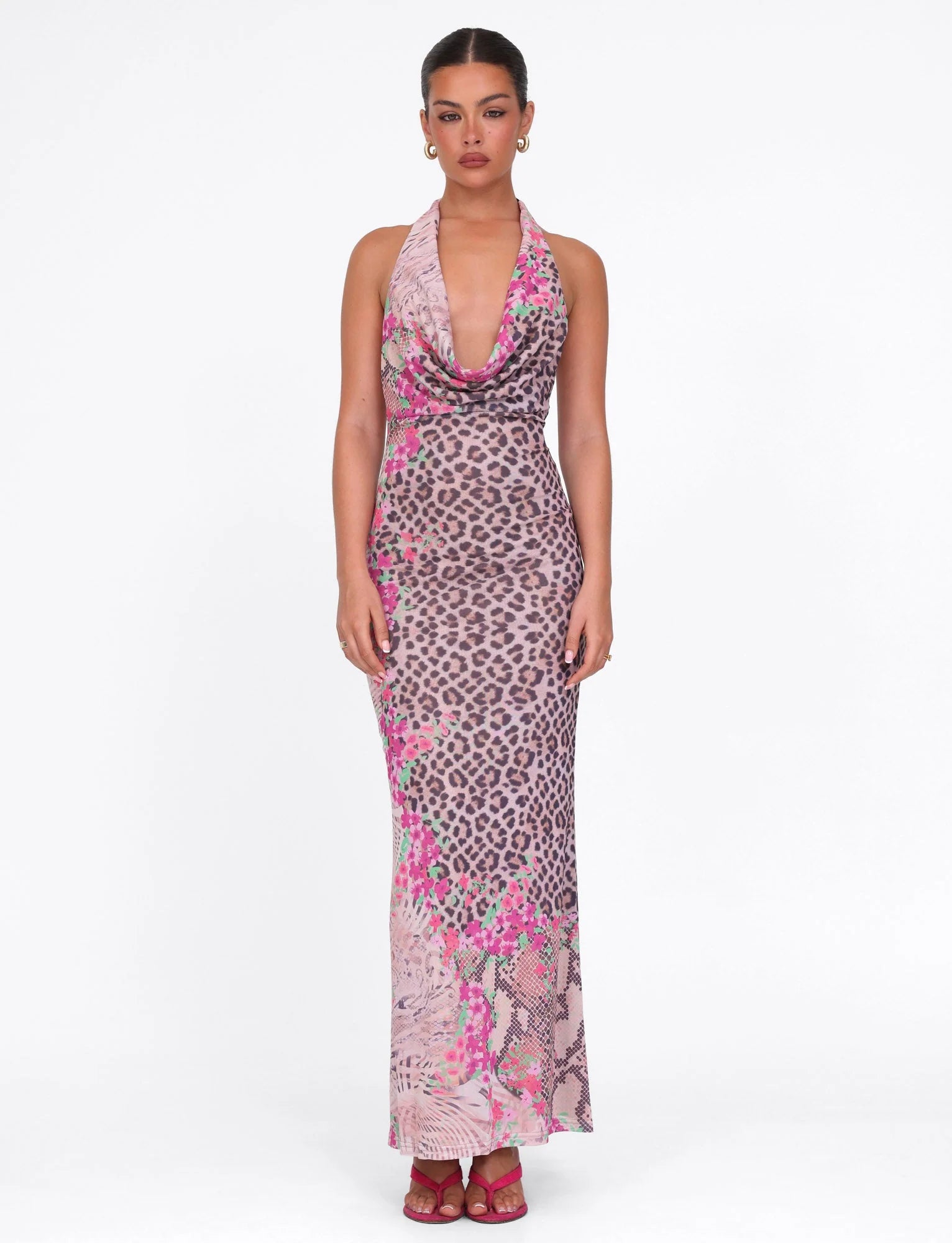 CATALINA MAXI DRESS - NEUTRAL : ANIMAL : ANIMAL FLORAL BORDER