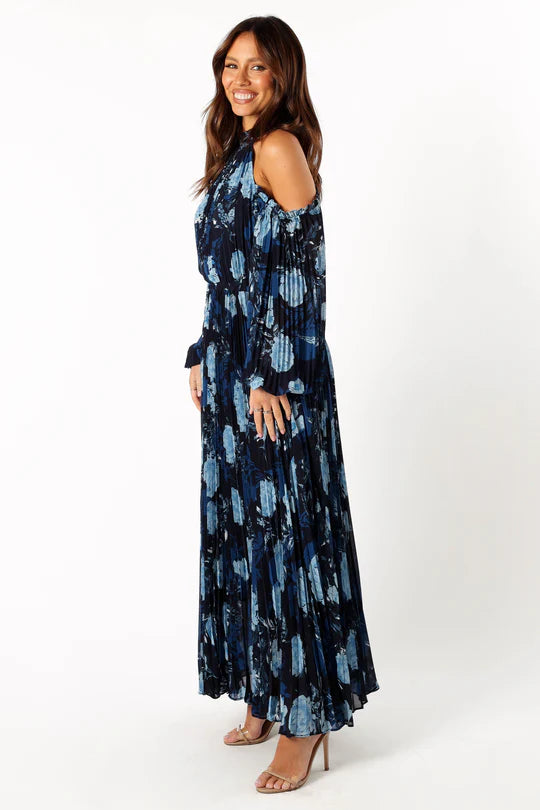 hilary pleated maxi dress - pink floral