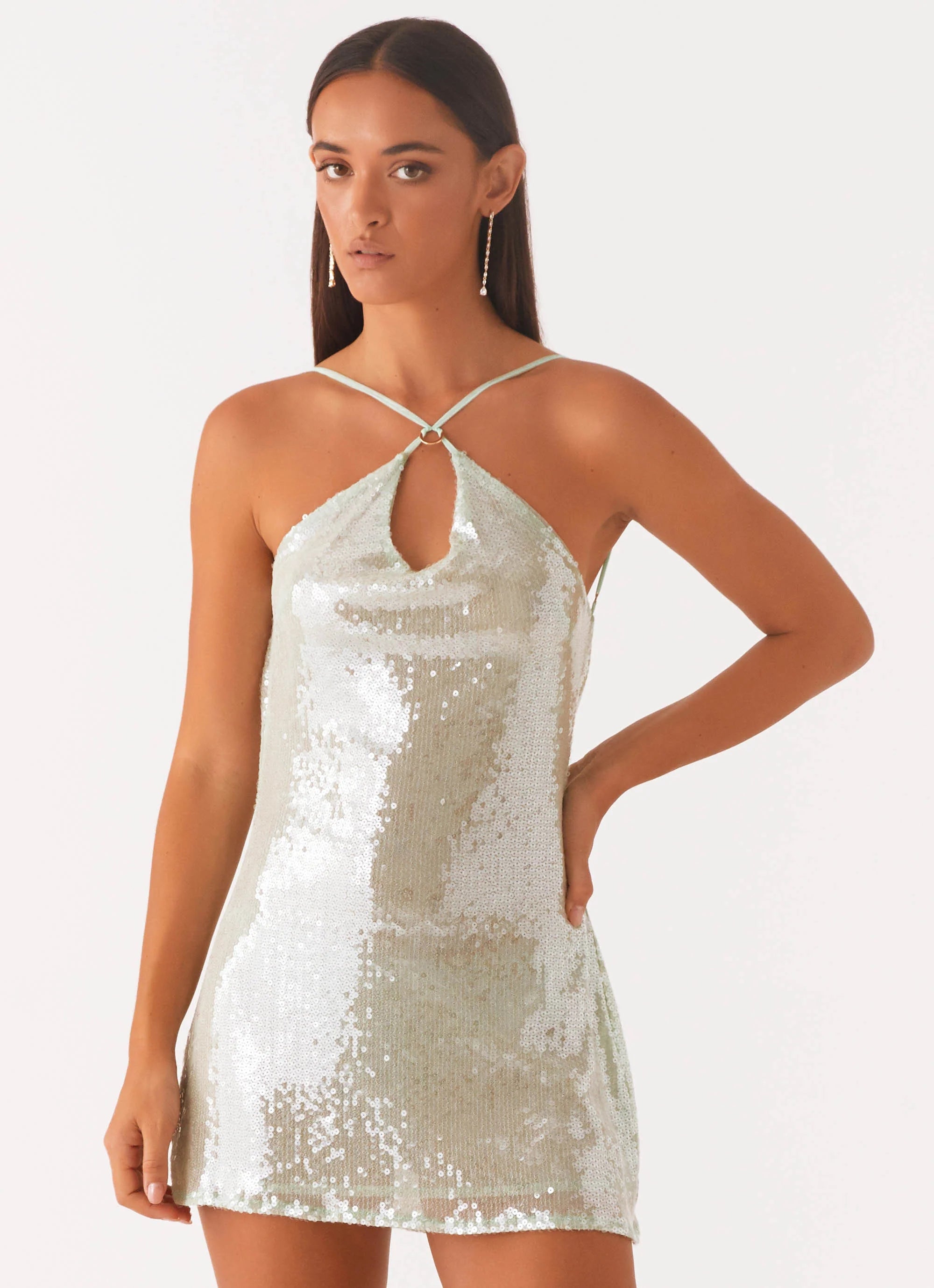 radiant energy cowl back mini dress - mint
