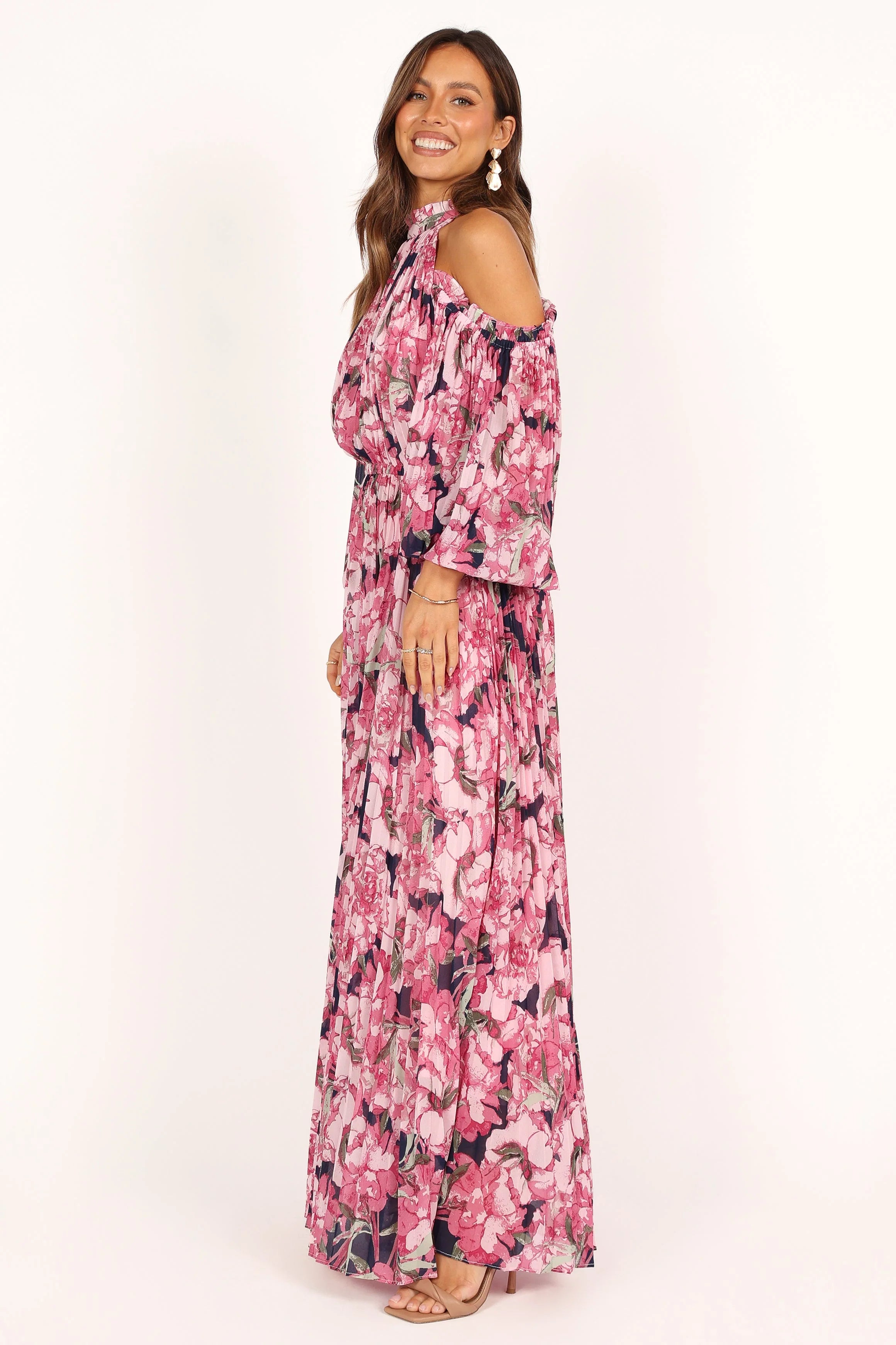 hilary pleated maxi dress - pink floral