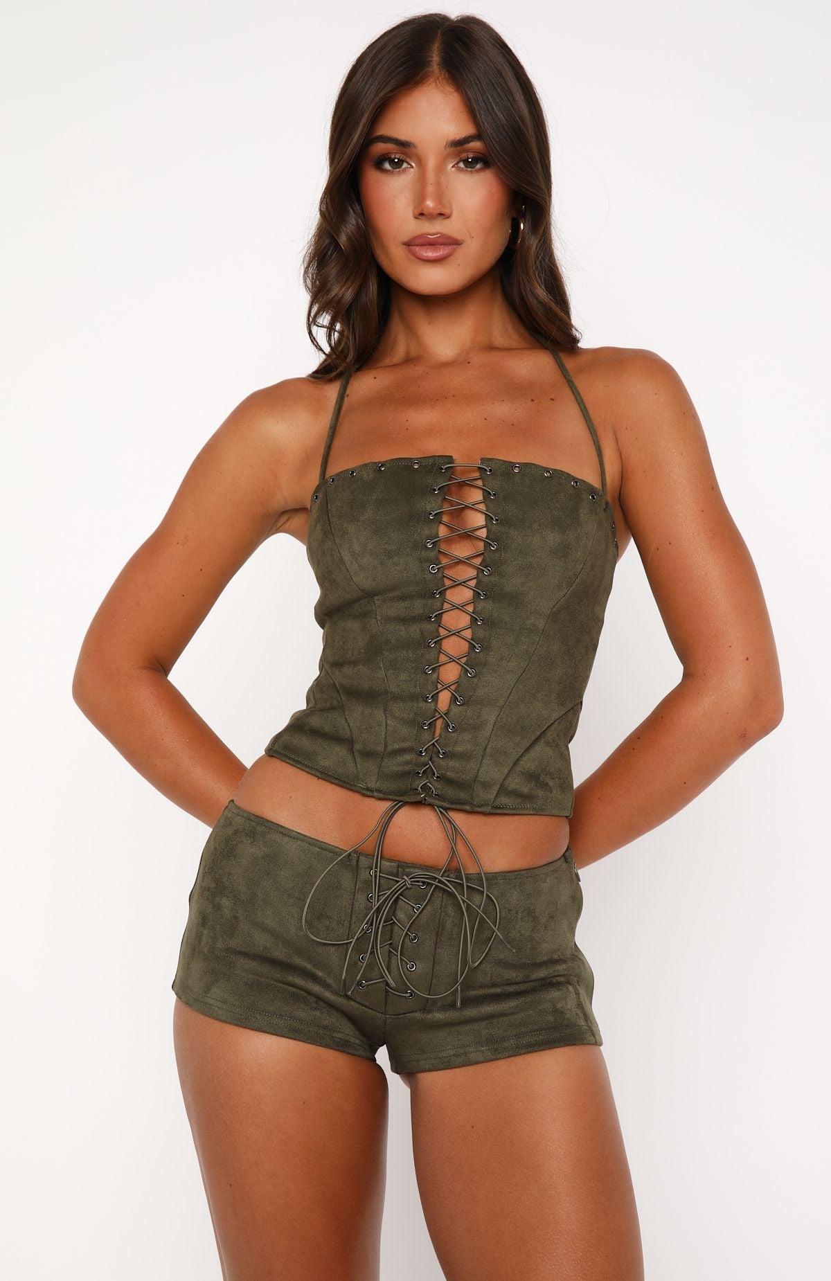 don't speak faux suede bustier cactus