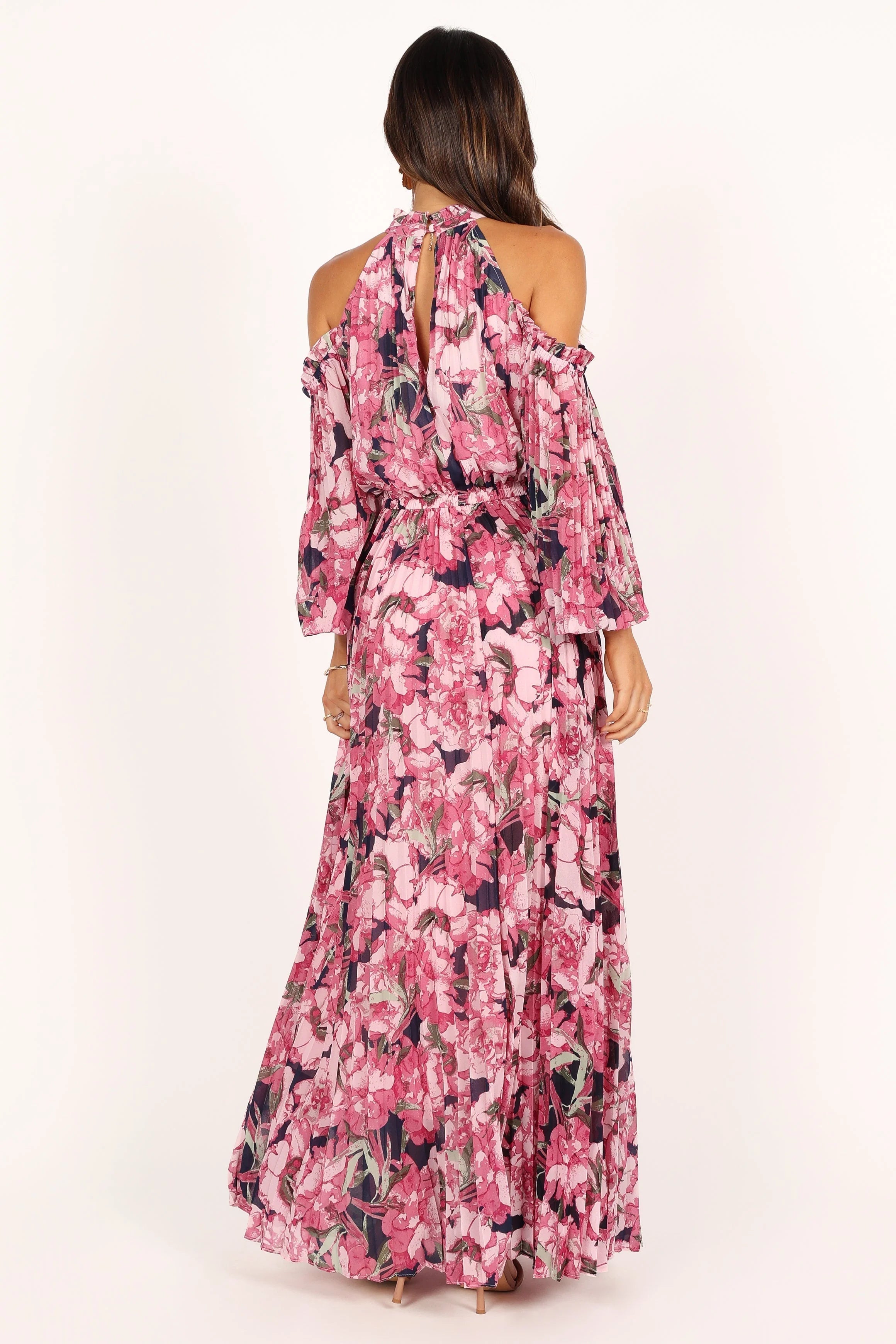 hilary pleated maxi dress - pink floral