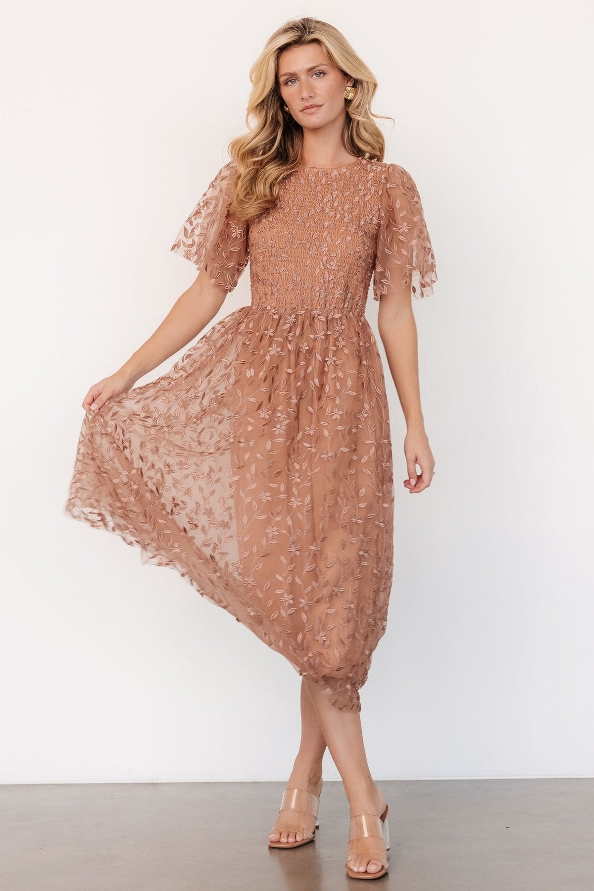 kendra embroidered dress | nude rose