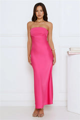 Love Club Strapless Satin Maxi Dress Pink