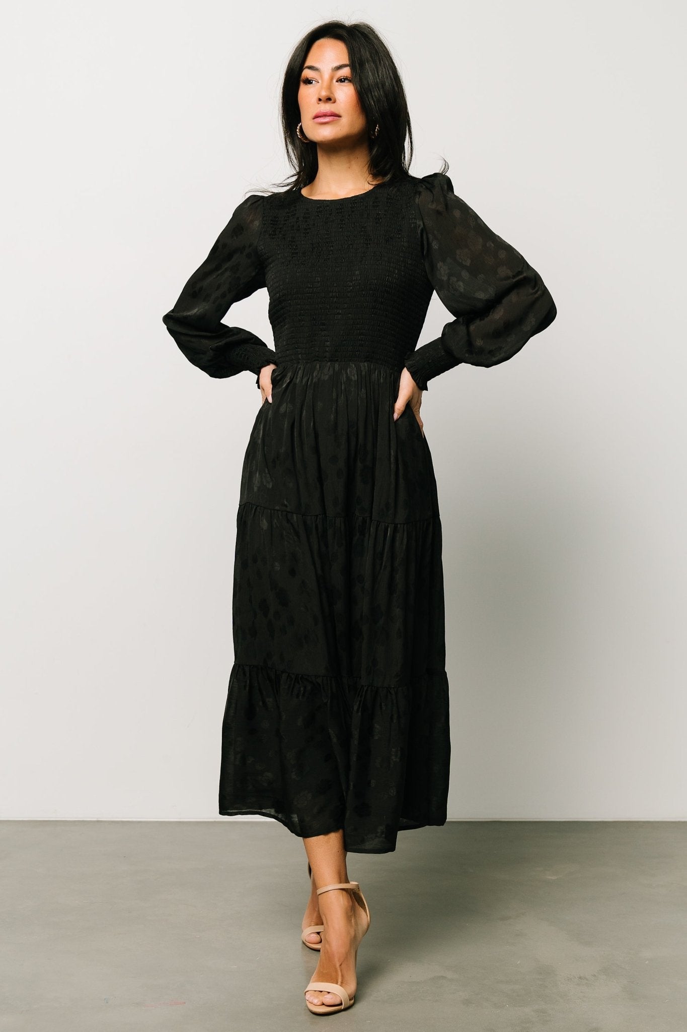 stockholm smocked dress | black