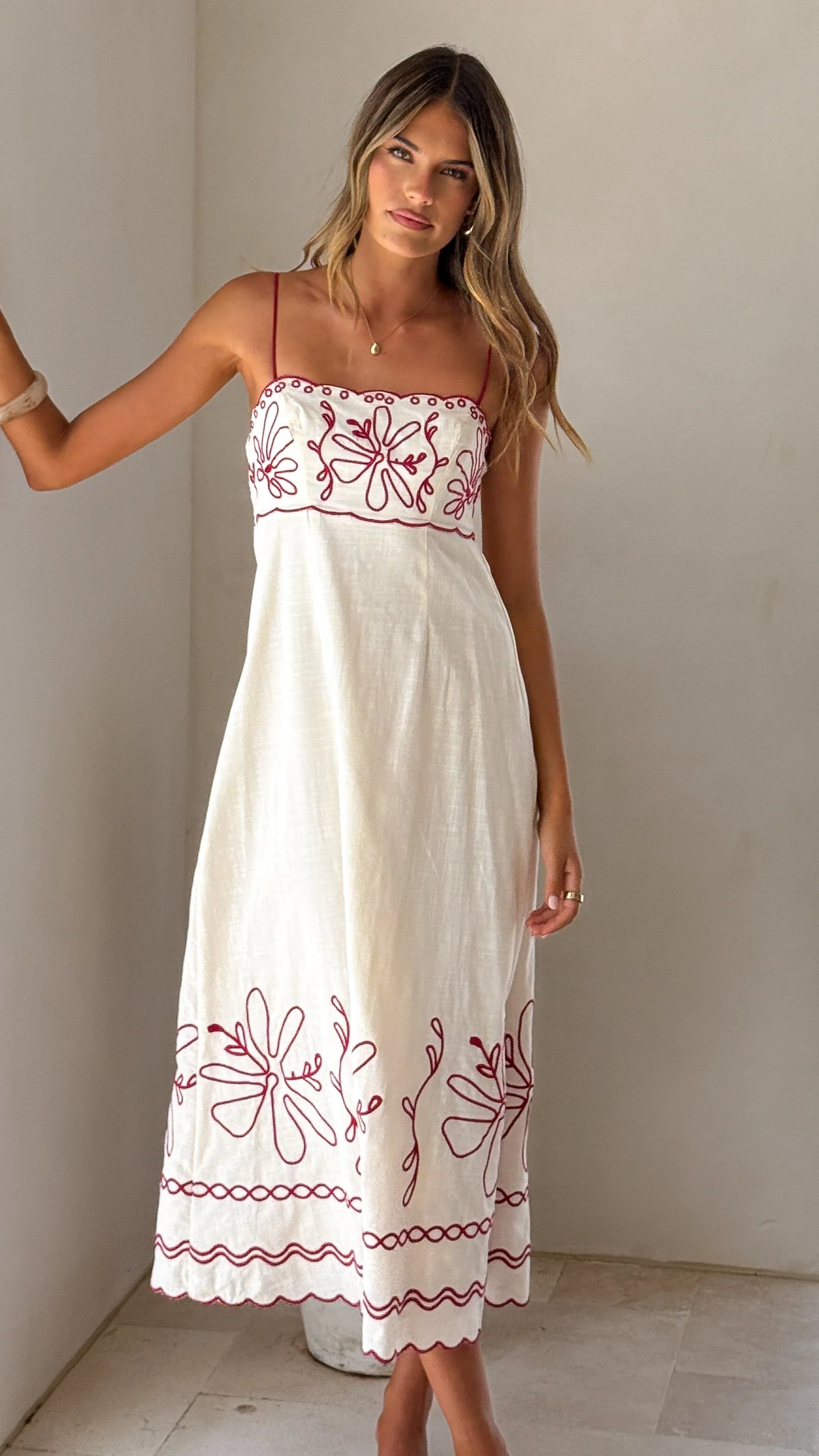Mira Maxi Dress - Cream/Red