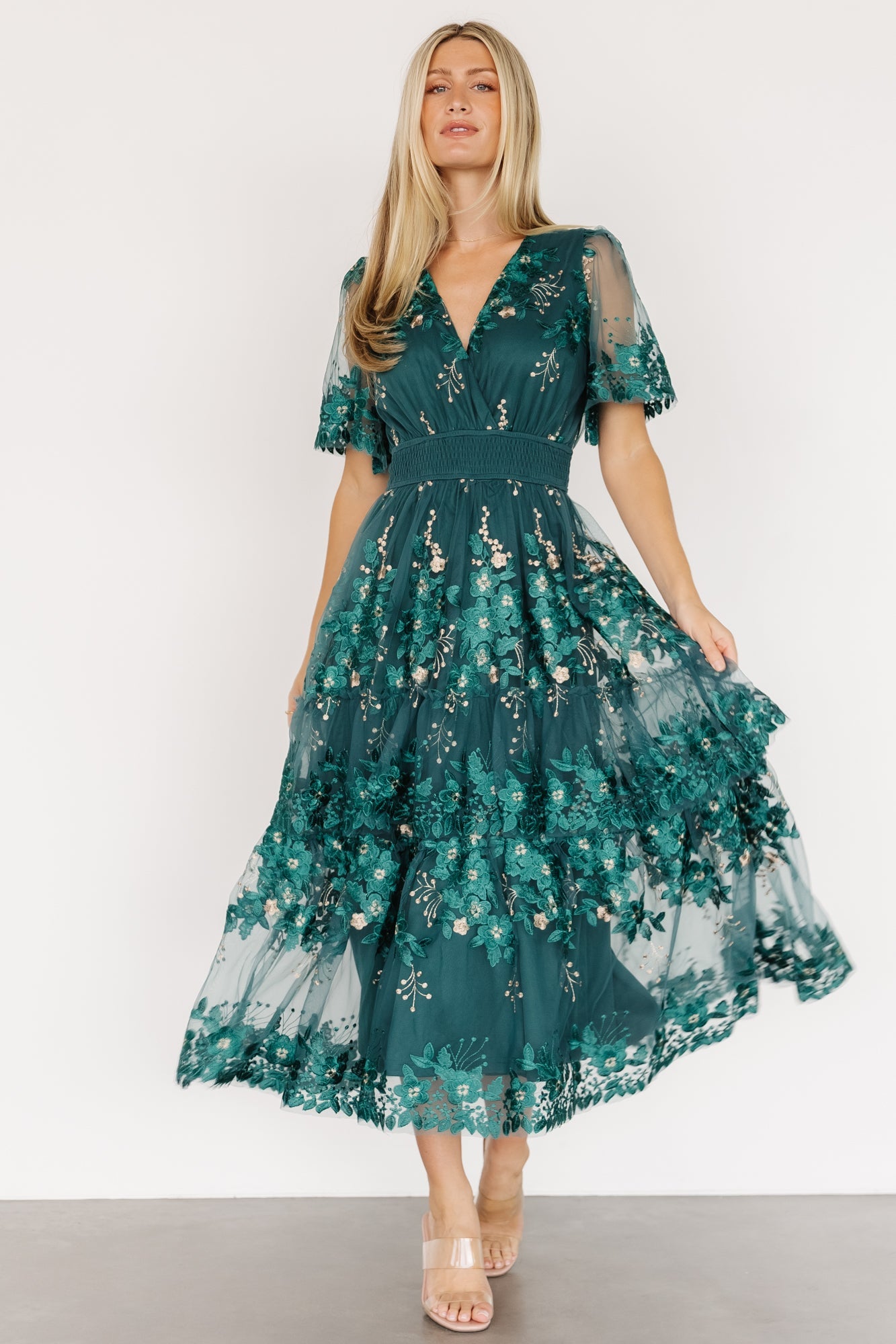 lotte embroidered midi dress | emerald