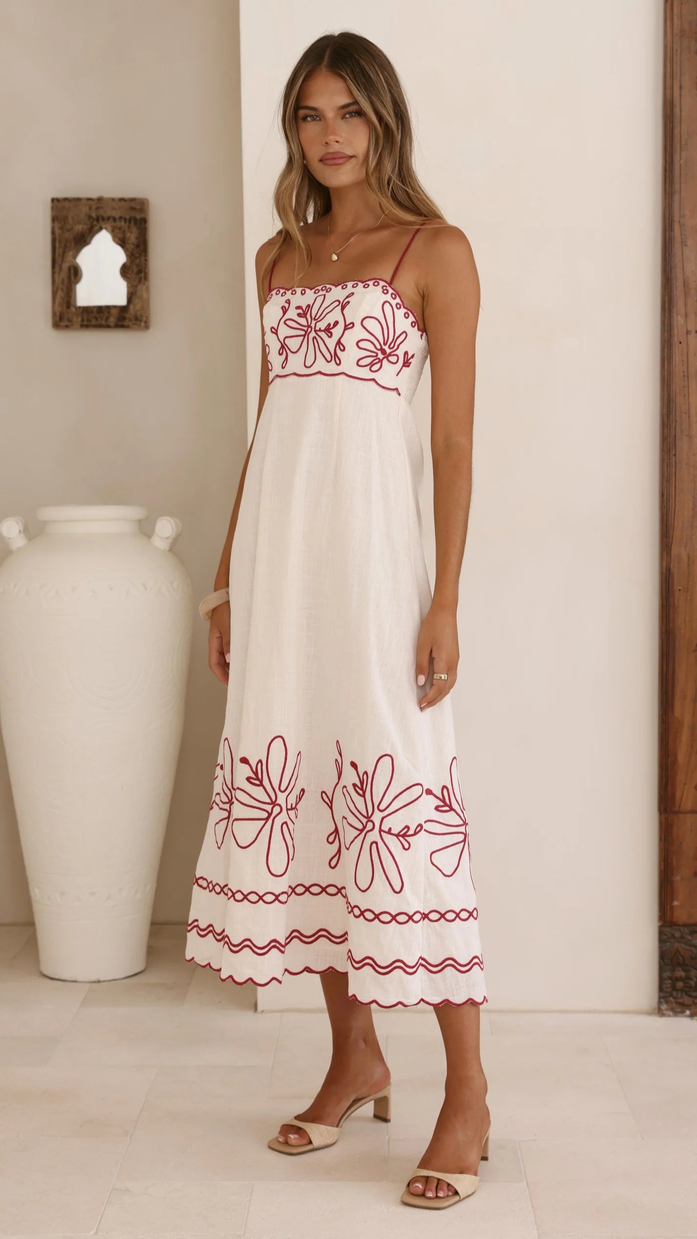 Mira Maxi Dress - Cream/Red
