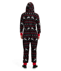 Men's Black and Red Fair Isle Jumpsuit