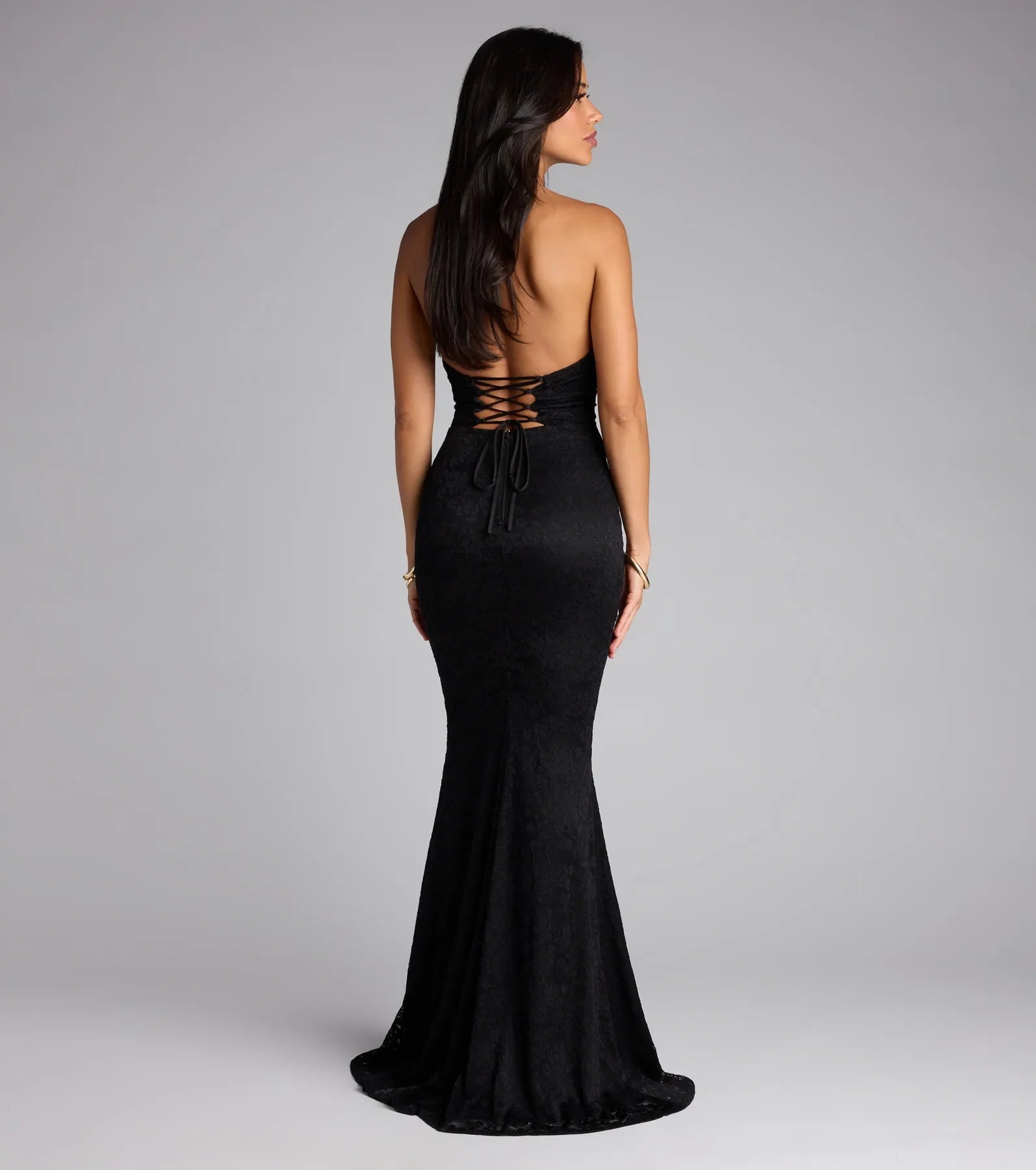 lane halter strappy lace mermaid formal dress