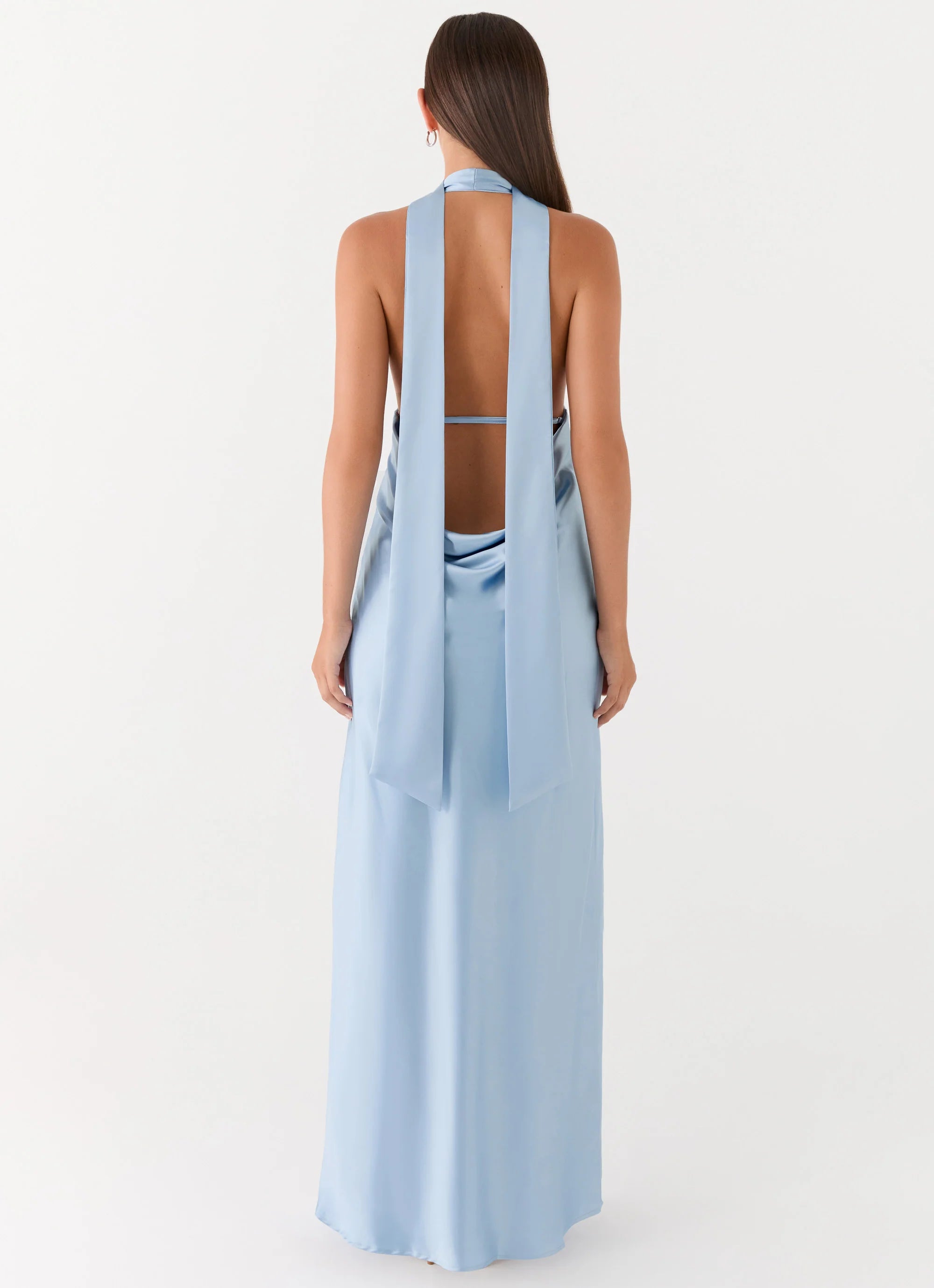Alicia Satin Halter Maxi Dress - Baby Blue