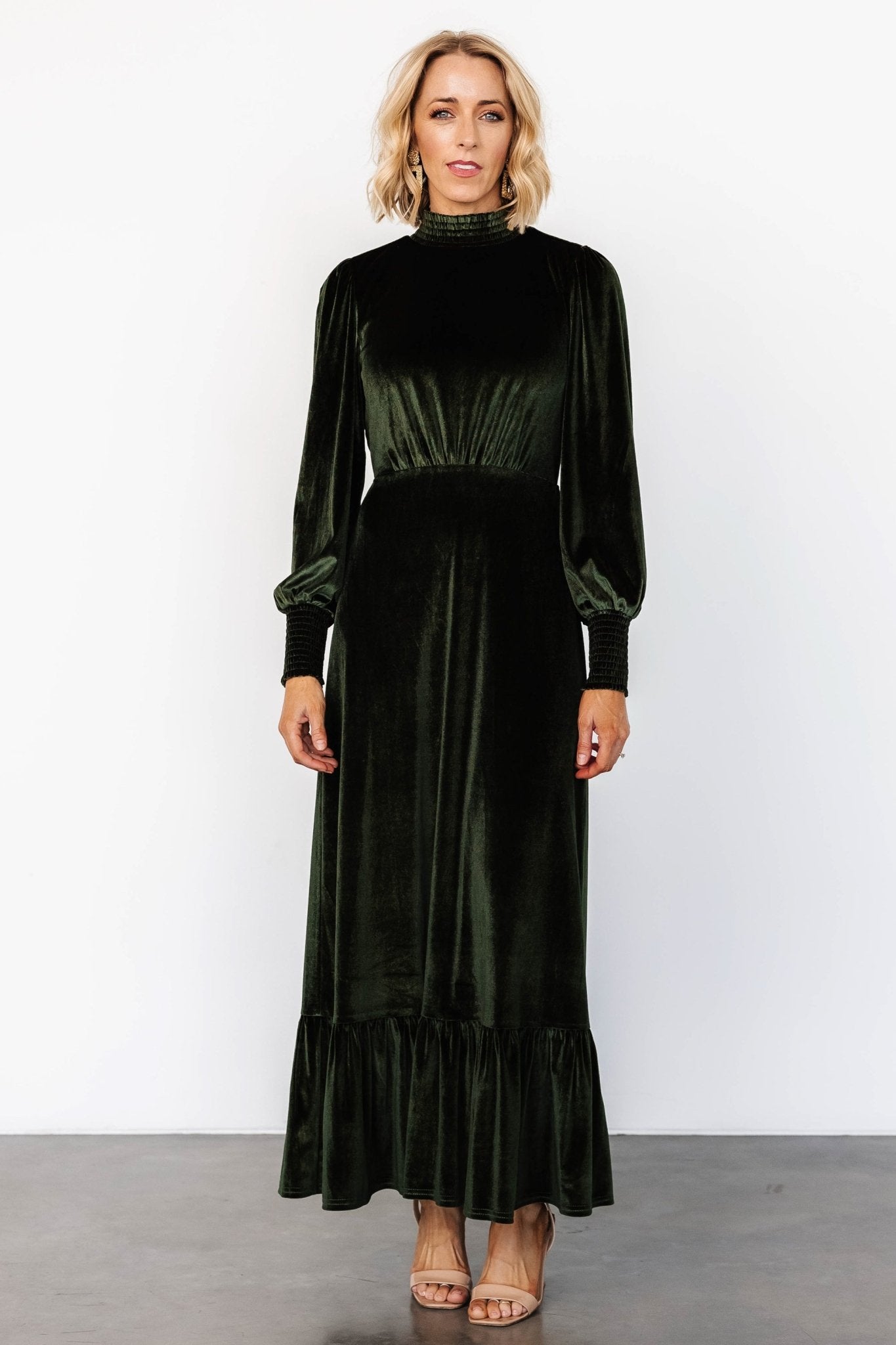 elodie velvet maxi dress | deep olive