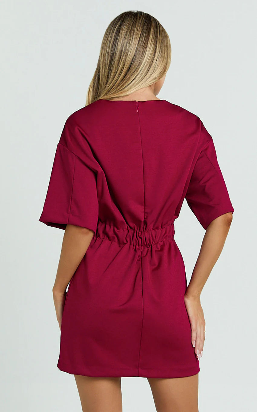 Karyna Mini Dress shirt Dress in Wine