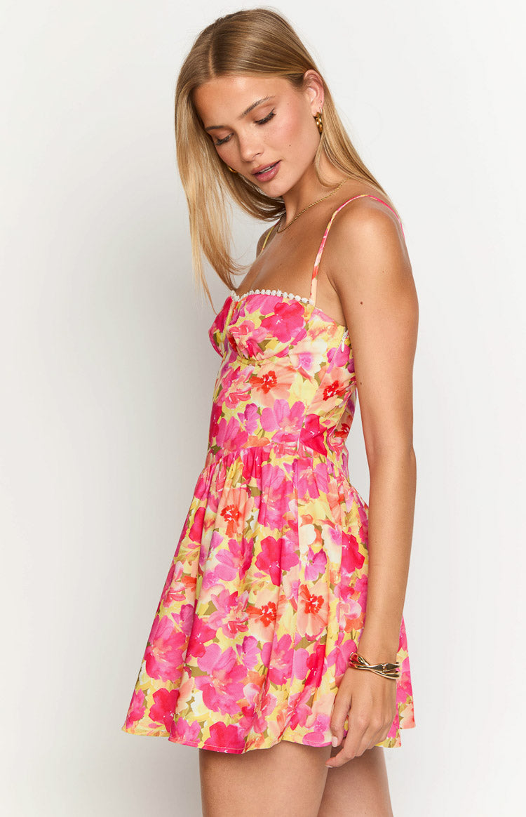 sam yellow floral pop mini dress