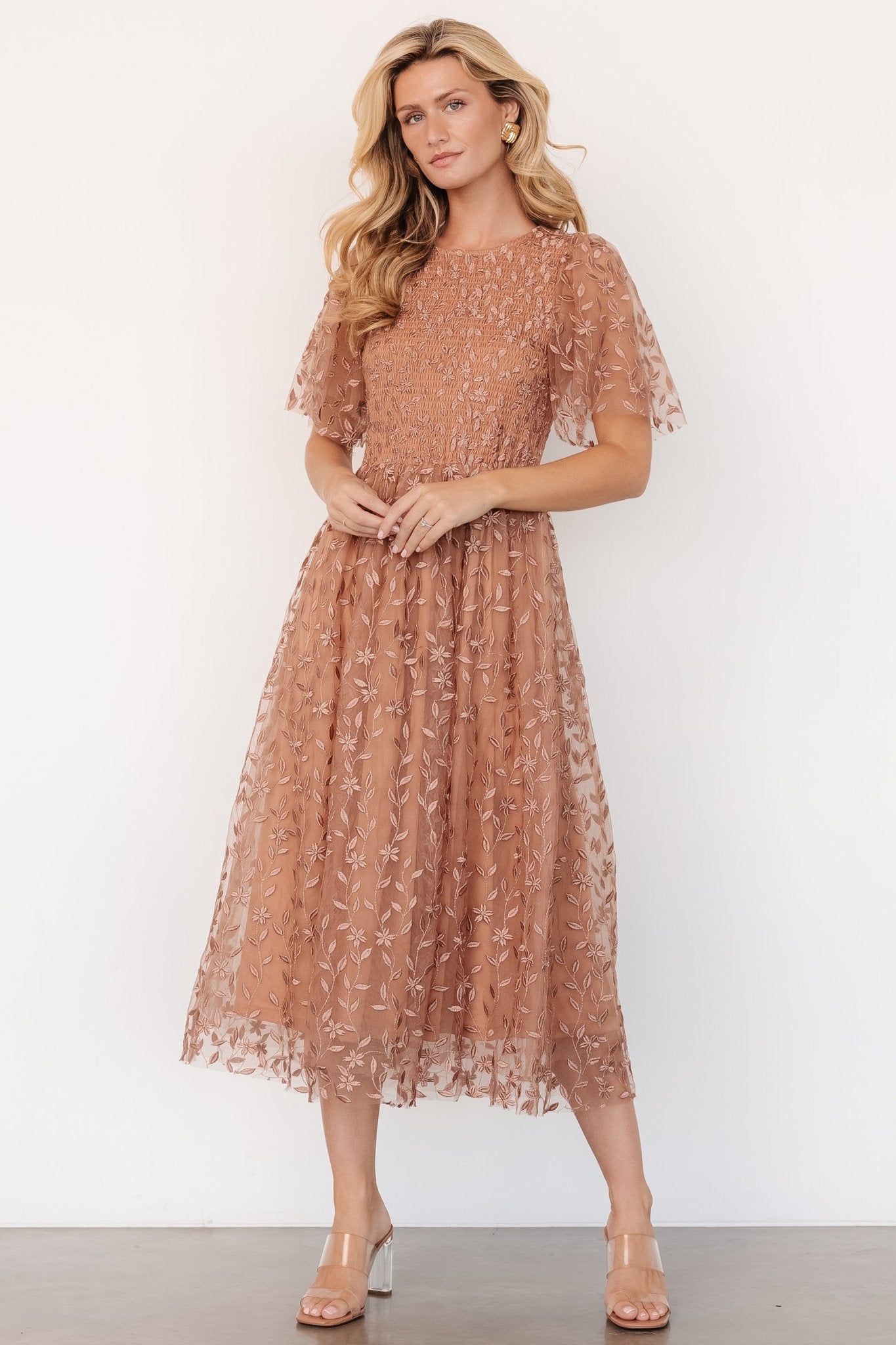 kendra embroidered dress | nude rose