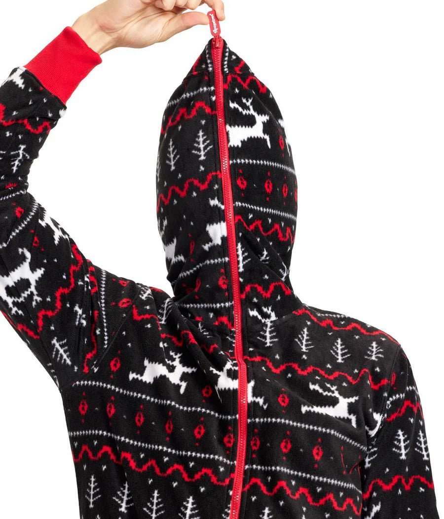 Men's Black and Red Fair Isle Jumpsuit