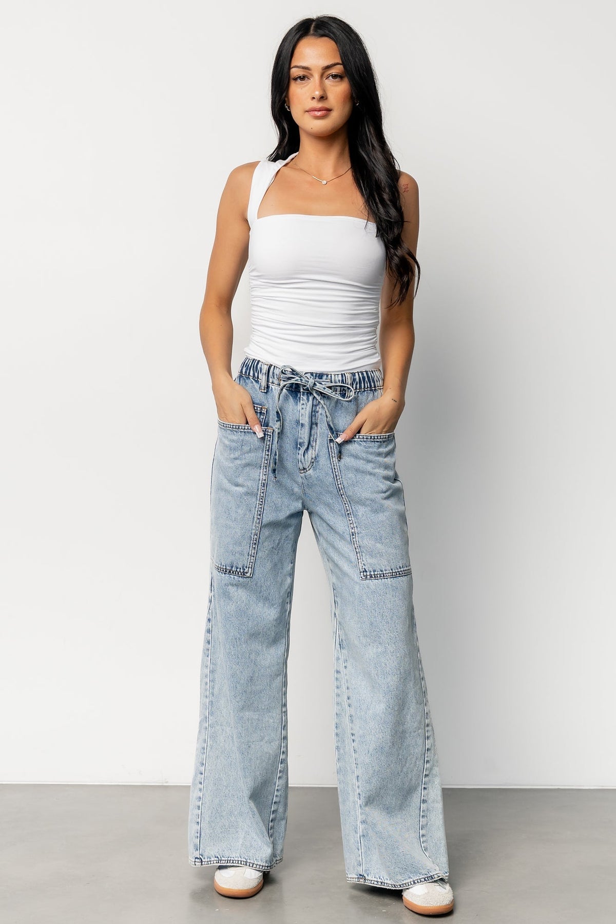 skyler drawstring wide leg jeans | light wash