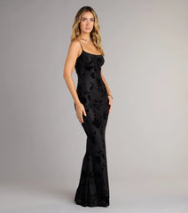 helena floral velvet burnout mermaid dress