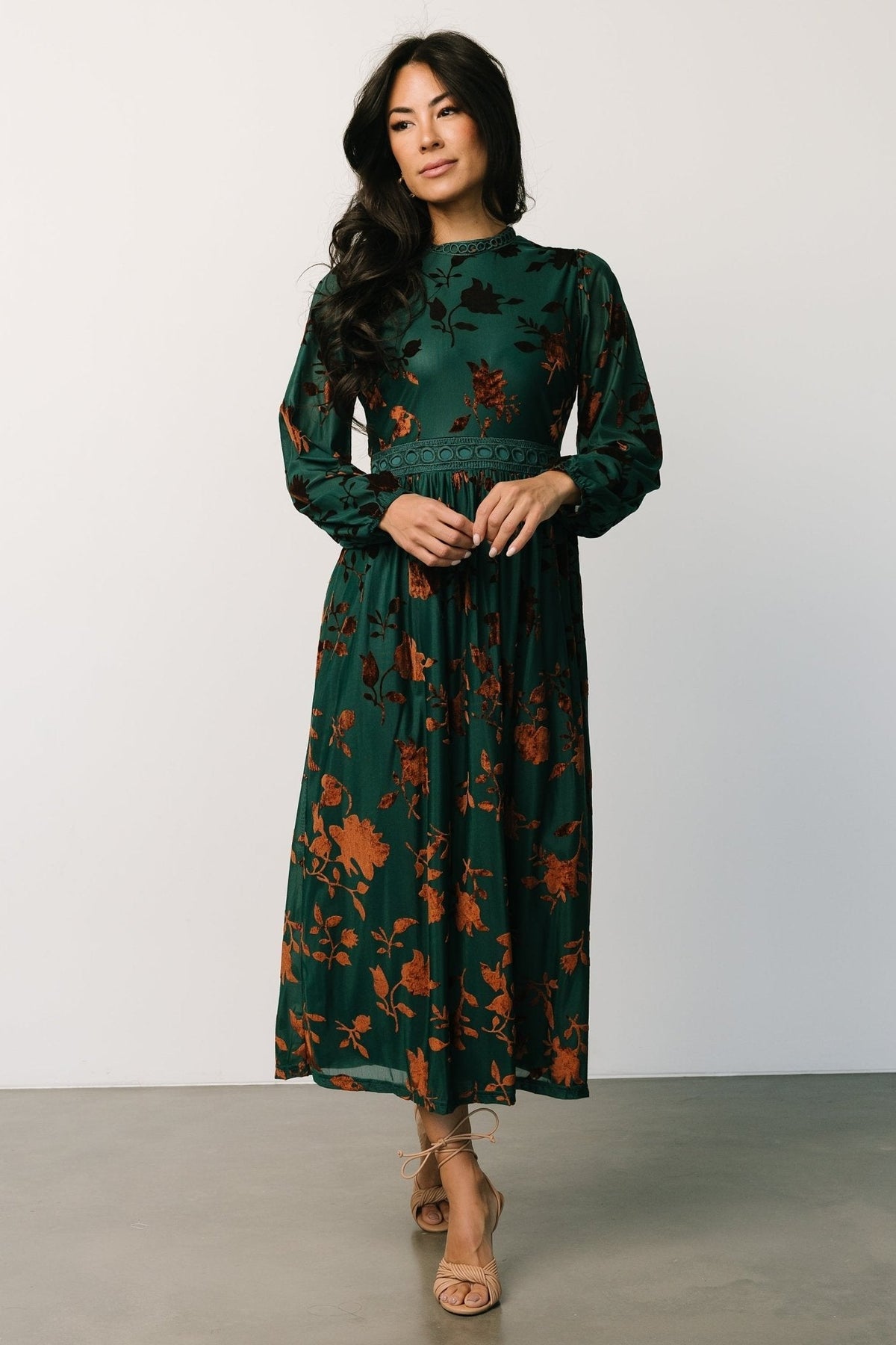 christine velvet embossed midi dress | jade