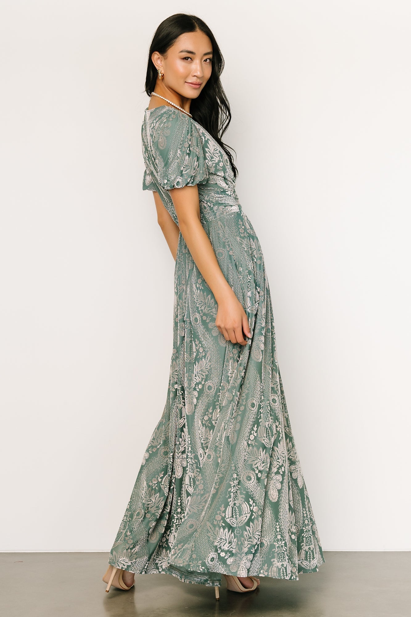 leslie velvet maxi dress | sage + silver