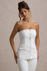 elliana | white strapless button front tailored top