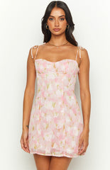 penny lane pink floral mini dress